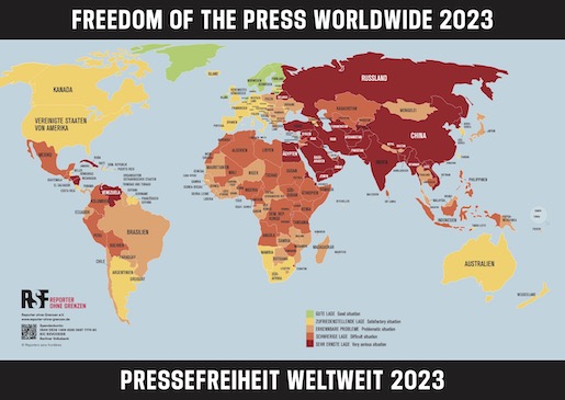 Reporter ohne Grenzen RSF Karte 2023